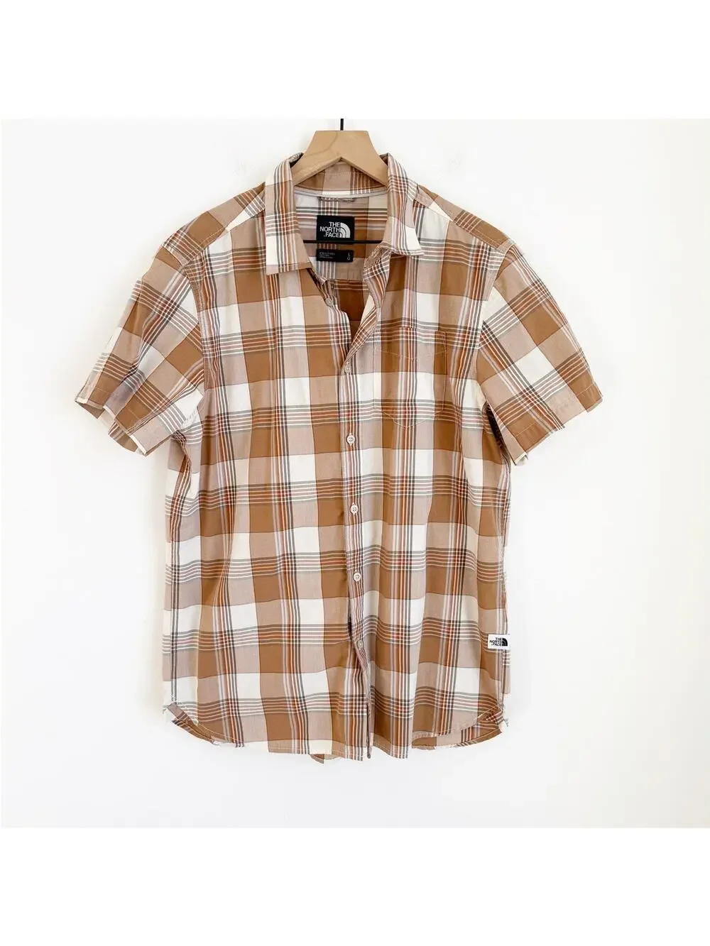The North Face Men's Plaid Short Sleeve Top Tan White Large